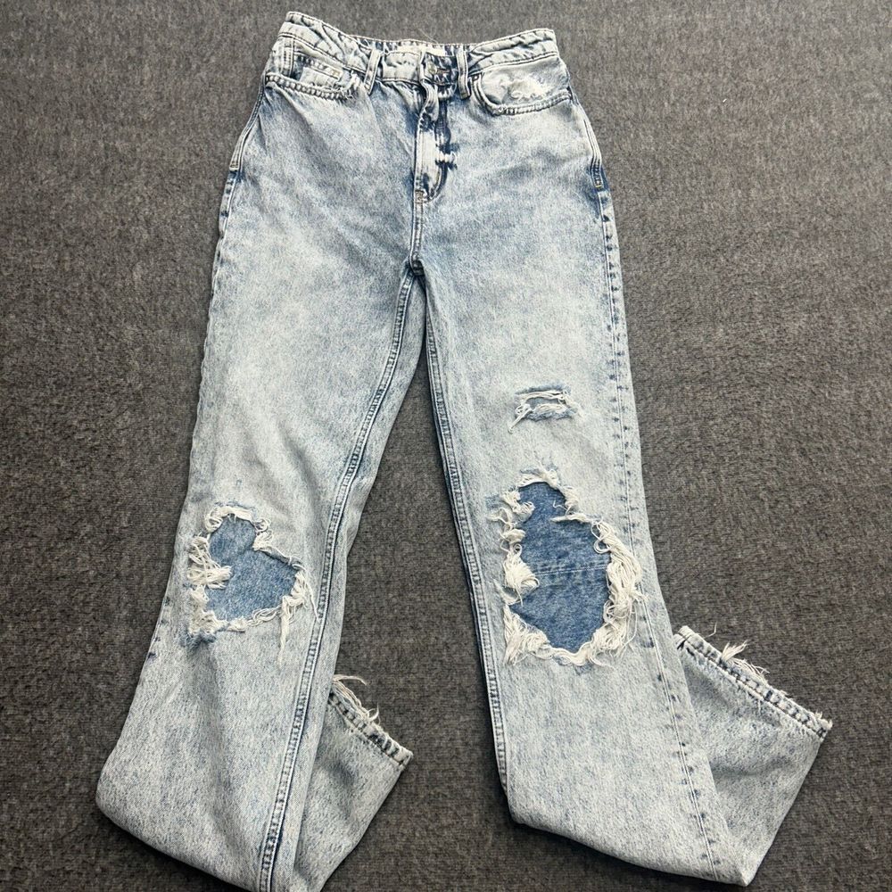 We The Free Light Wash Distressed Straight Leg Jeans